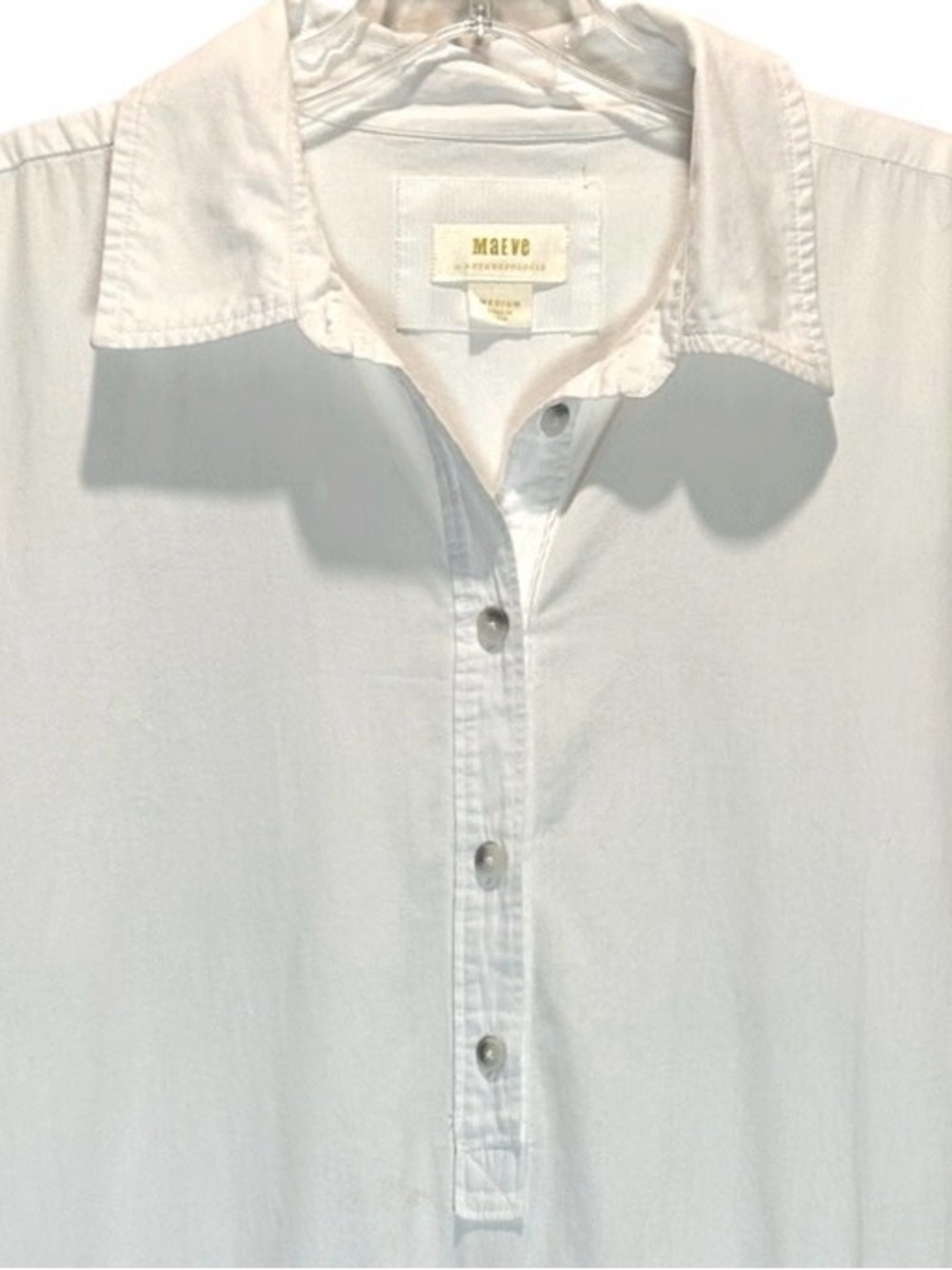 Anthropologie Maeve White Cotton Poplin Mini Shirt Dress w/ Bubble Hem - Medium - Picture 5 of 9